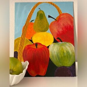 Hand-Painted Fruit Basket Wall Art - Red, Green, Yellow